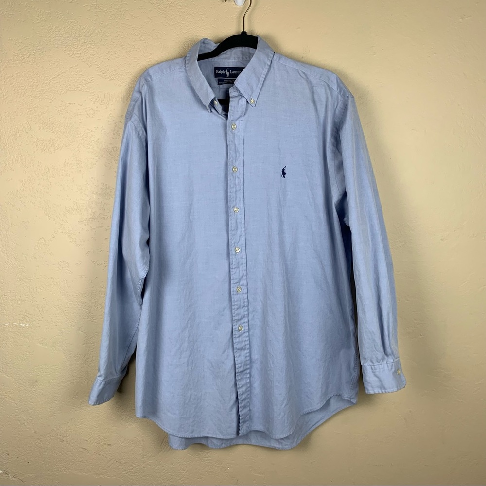 Ralph Lauren Yarmouth‎ Mens sz 17 34/35 Button up Shirt light blue 100% Cotton